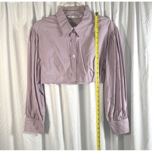 ZARA Cropped Button Up Shirt Puff Sleeve Lilac Purple L Y2K Streetwear‎ 84-03 - Picture 7 of 9